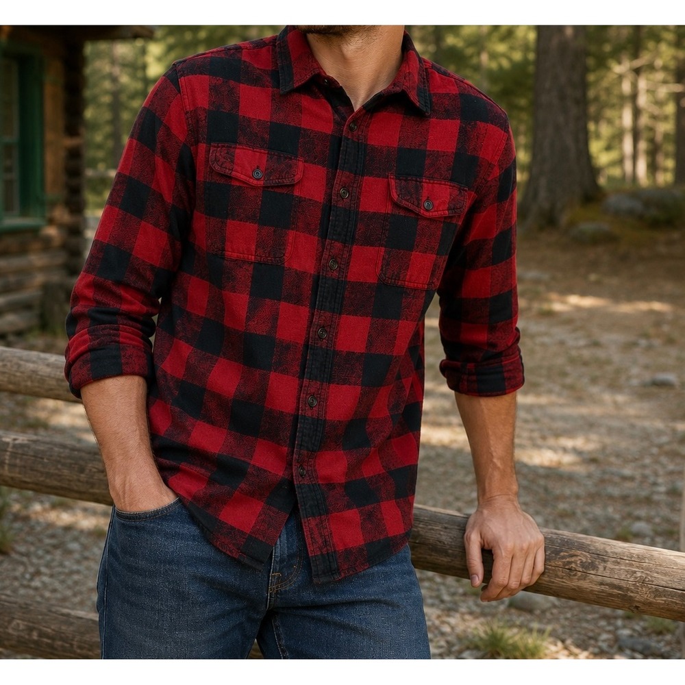 Sonoma Goods For Life Mens Red Black Buffalo Plaid Flannel Shirt Medium